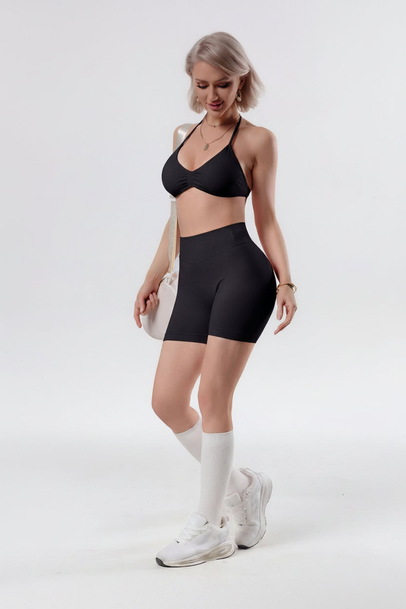 Women's High-Waisted Yoga Sports Bra and Shorts