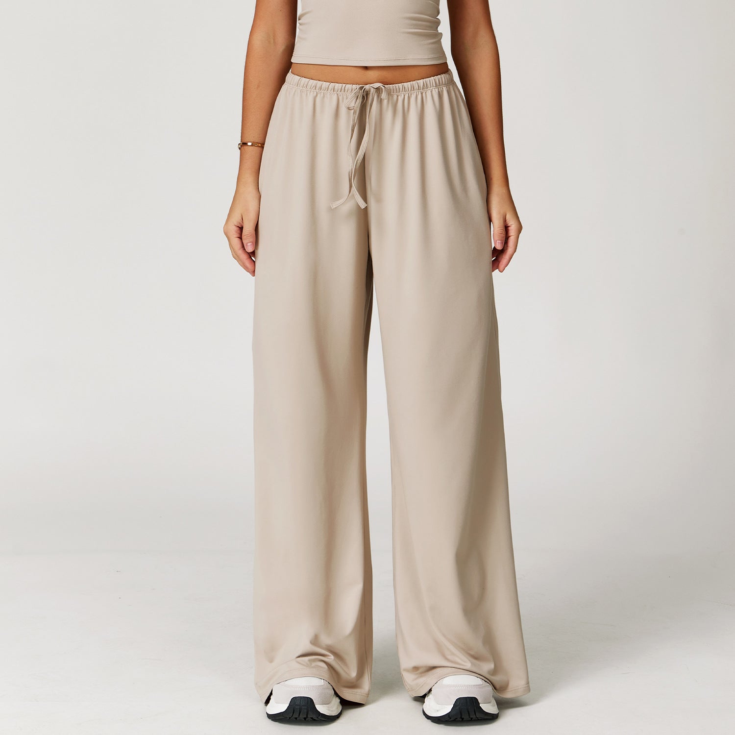 Elastic Drawstring Wide Leg Sports Pants