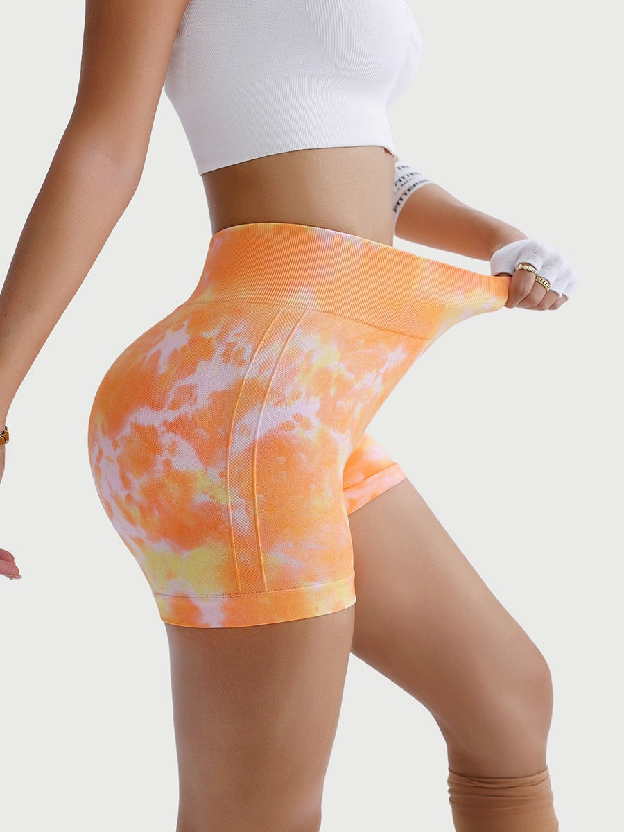 High-Waisted Yoga Shorts with Tie-Dye Design