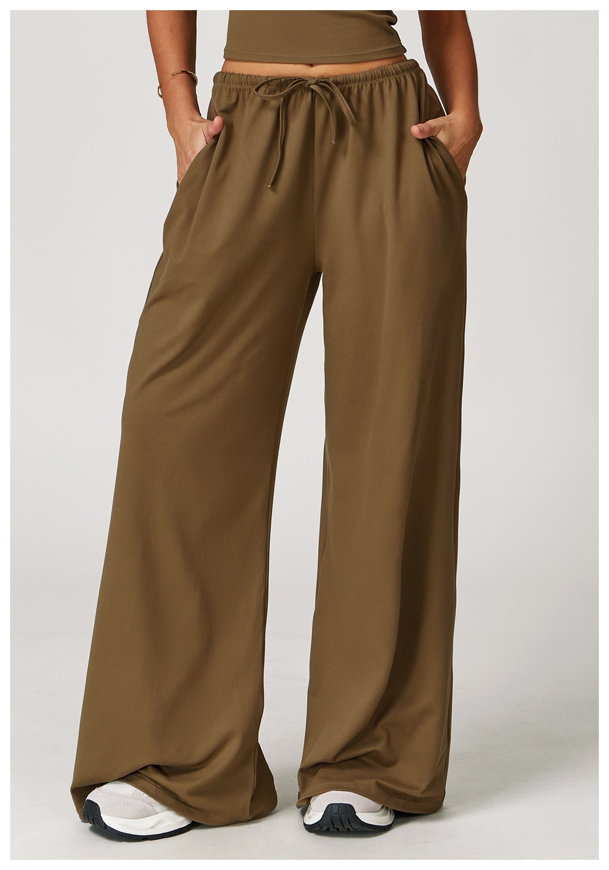 Elastic Drawstring Wide Leg Sports Pants