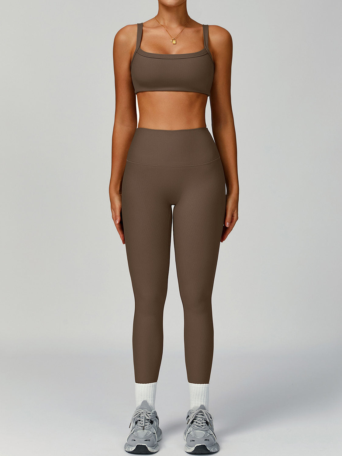 Women's Ribbed Yoga Outfit Set High-Waisted Quick-Dry