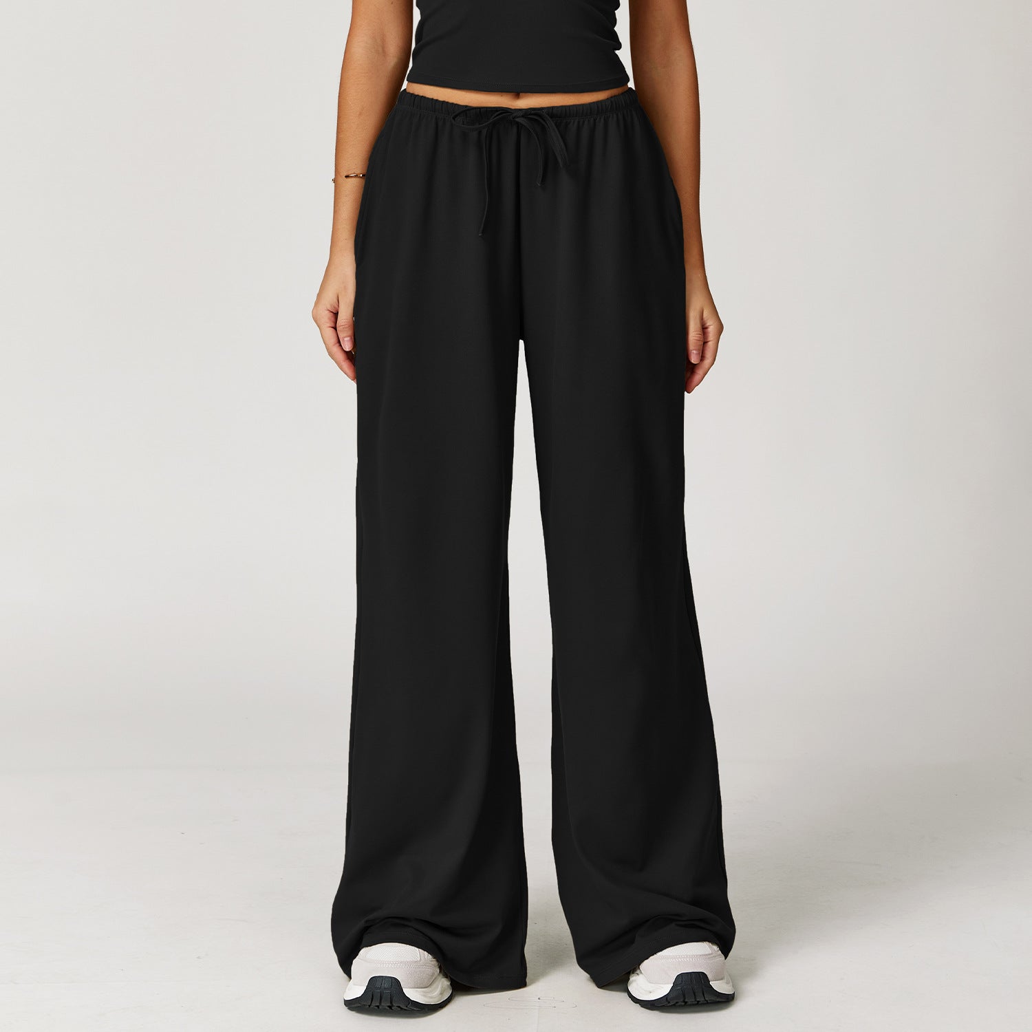 Elastic Drawstring Wide Leg Sports Pants