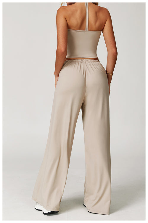 Elastic Drawstring Wide Leg Sports Pants
