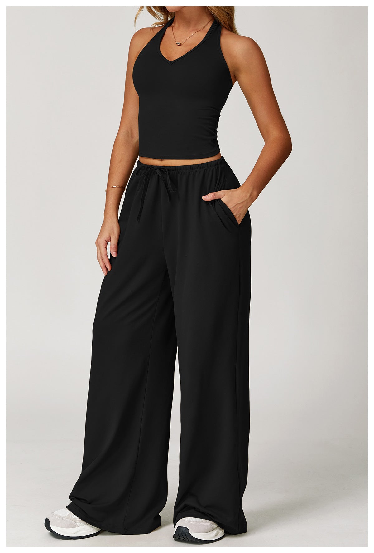 Elastic Drawstring Wide Leg Sports Pants
