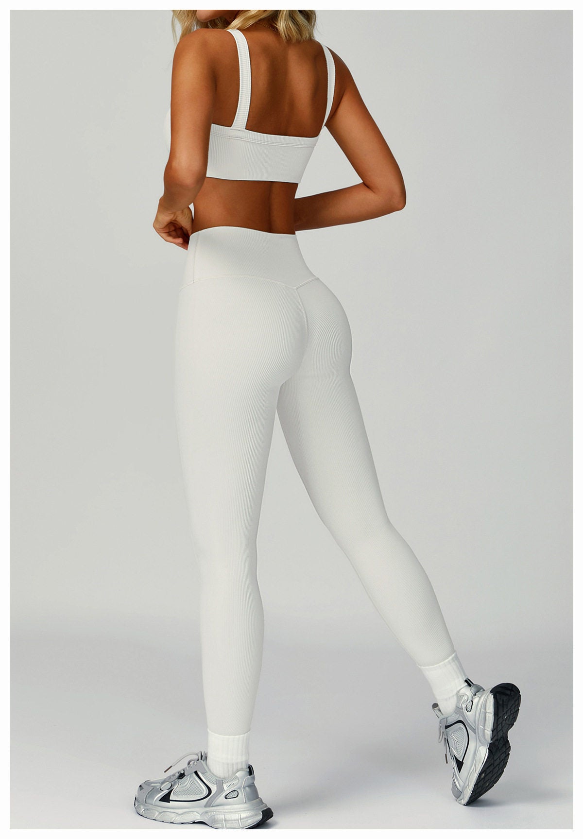 Women's Ribbed Yoga Outfit Set High-Waisted Quick-Dry